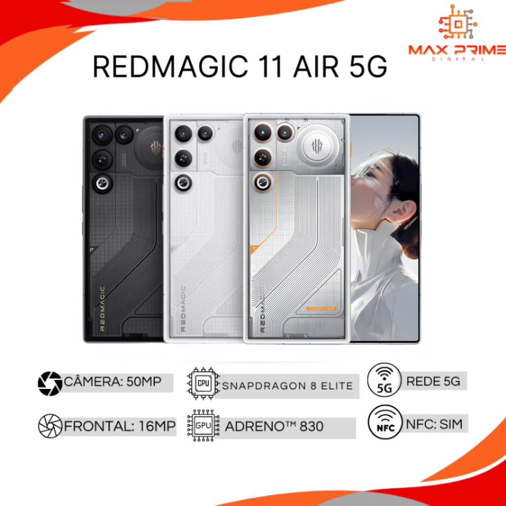 Redmagic 11 Air 5G Versão Global,, Câmera 50MP, Bateria 7000mAh,256/12GB RAM-512/16GB RAM Processador Snapdragon 8 Elite