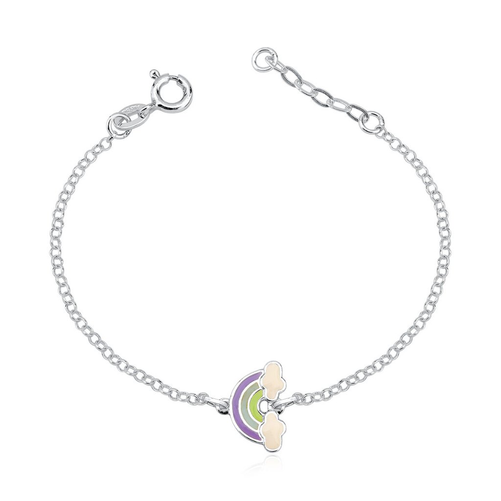 Pulseira infantil arco-íris colorido prata 925 com extensor