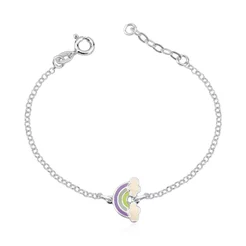 Pulseira infantil arco-íris colorido prata 925 com extensor