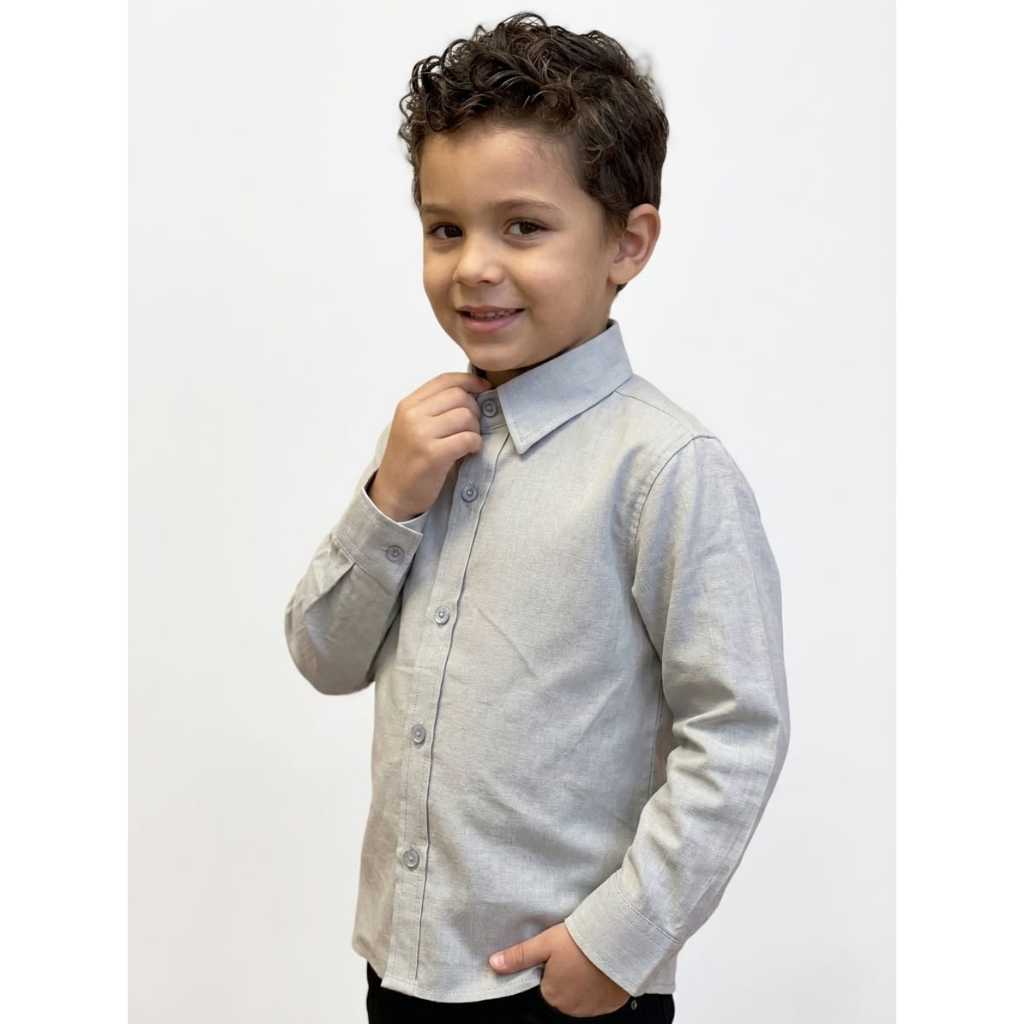 Camisa Social Manga Longa de Linho Infantil Menino, Tamanho PEQUENO