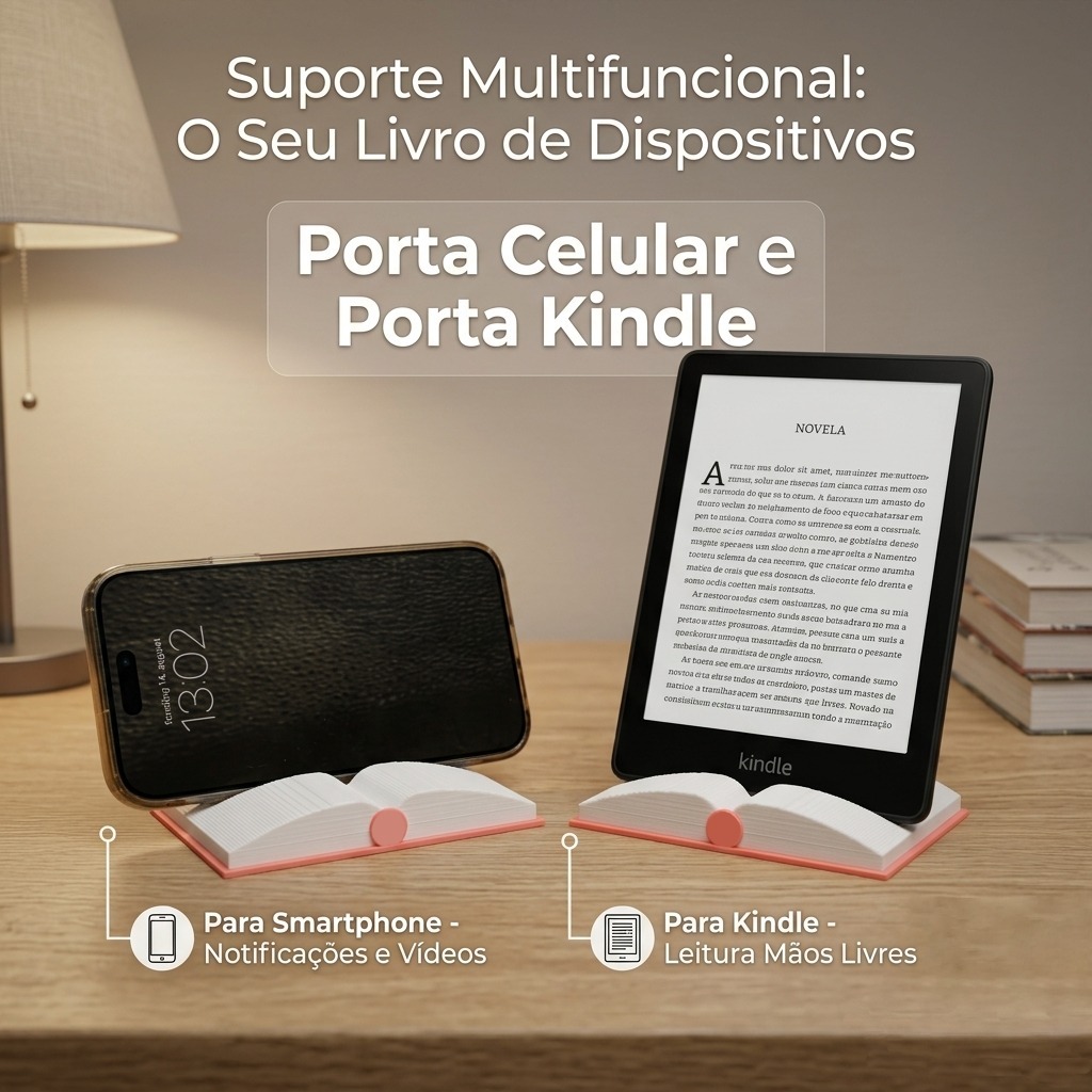 Suporte para Celular e Kindle | Porta Smartphone | Suporte de Mesa | Base para Leitura | Organizador Criativo