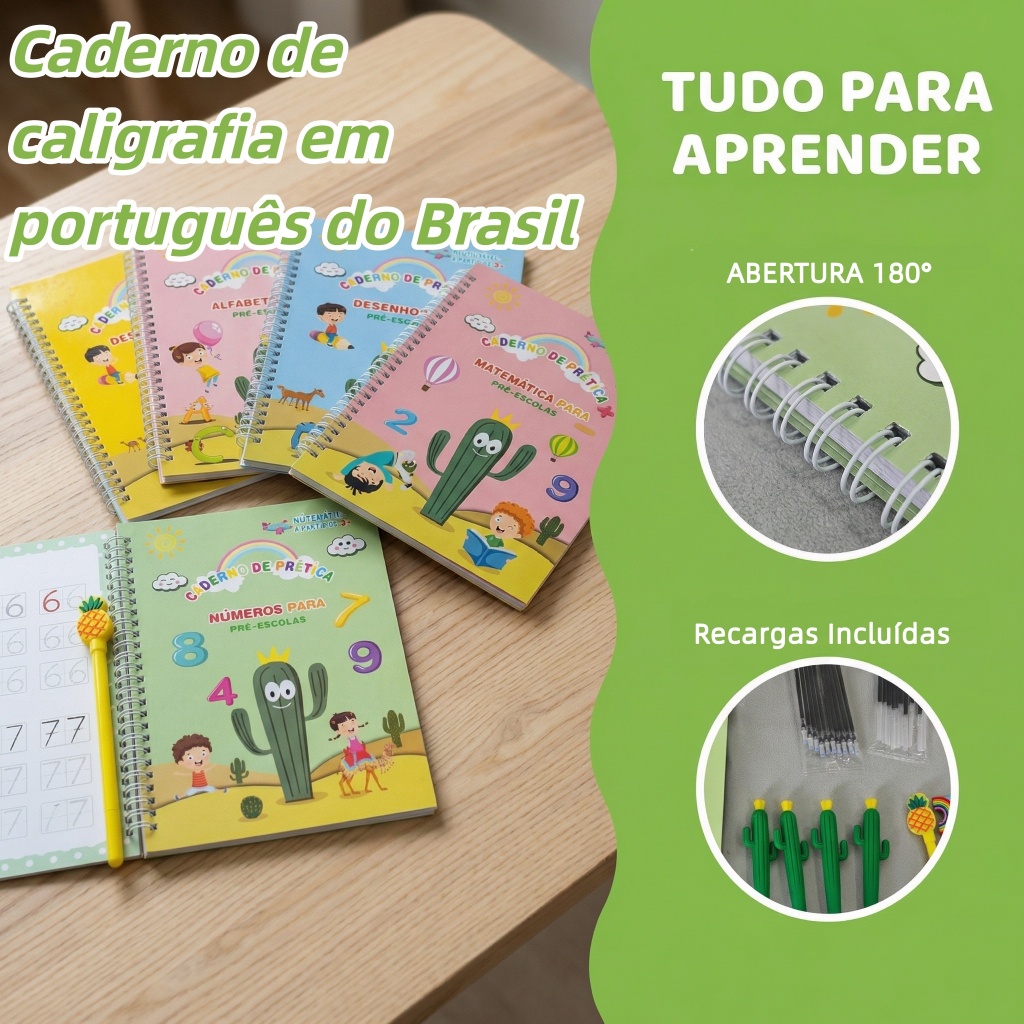 Kit 4 Livros de Prática Infantil Reutilizáveis - Aprenda Brincando!