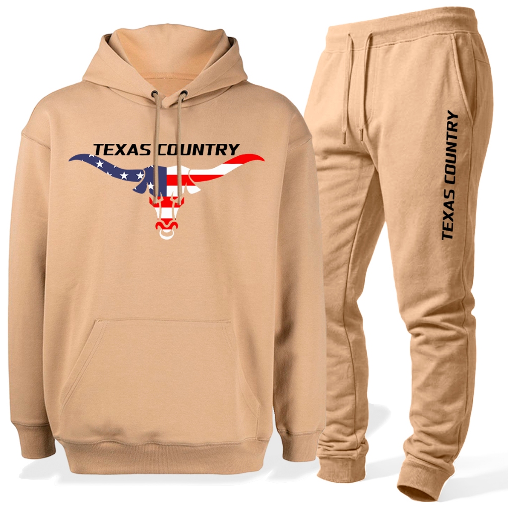 Conjunto Moletom Texas Calça Jogger Blusa Canguru Capuz Bolso Algodão Flanelado Quentinho Casual