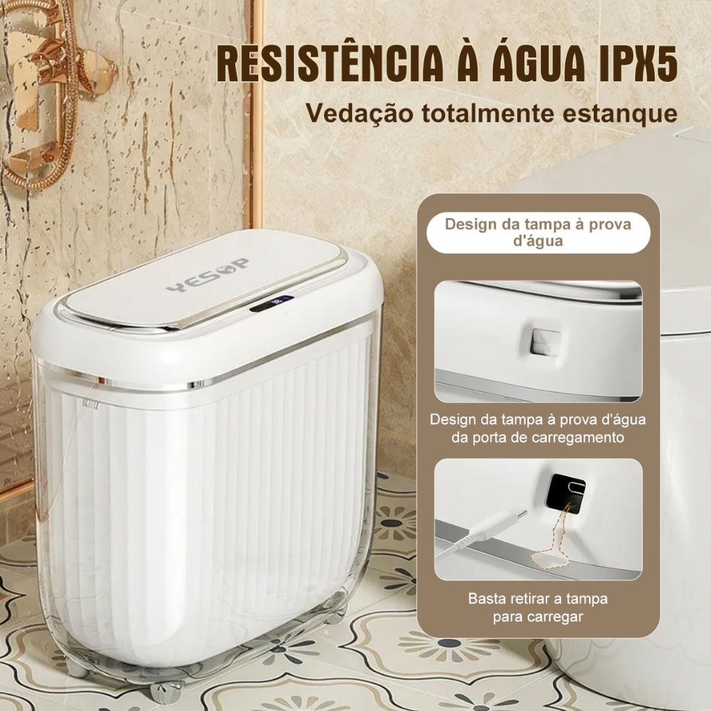 Lixeira Inteligente 14L Sensor Automático Recarregável Luxo Yesop