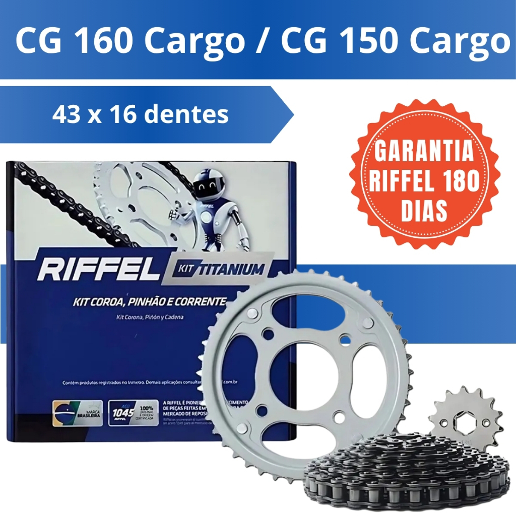 Kit Relação Transmissão CG 150 160 Completa Sport 2004 A 2016 Riffel Titanium Aço 1045 Alta Durabilidade 91177-L