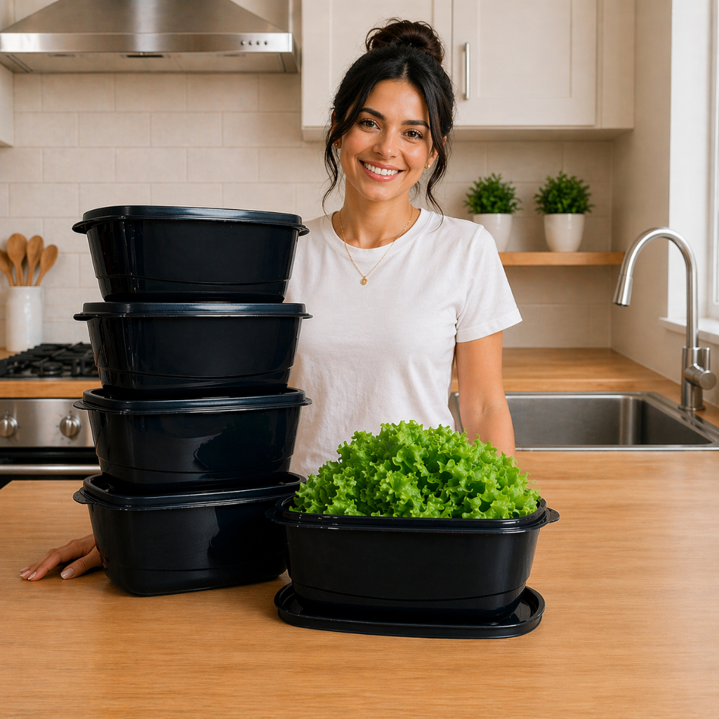 Kit 05 Potes 3 litros Herméticos Saladeira Grande Plástico Cores Alta Vedação Cozinha Alimentos