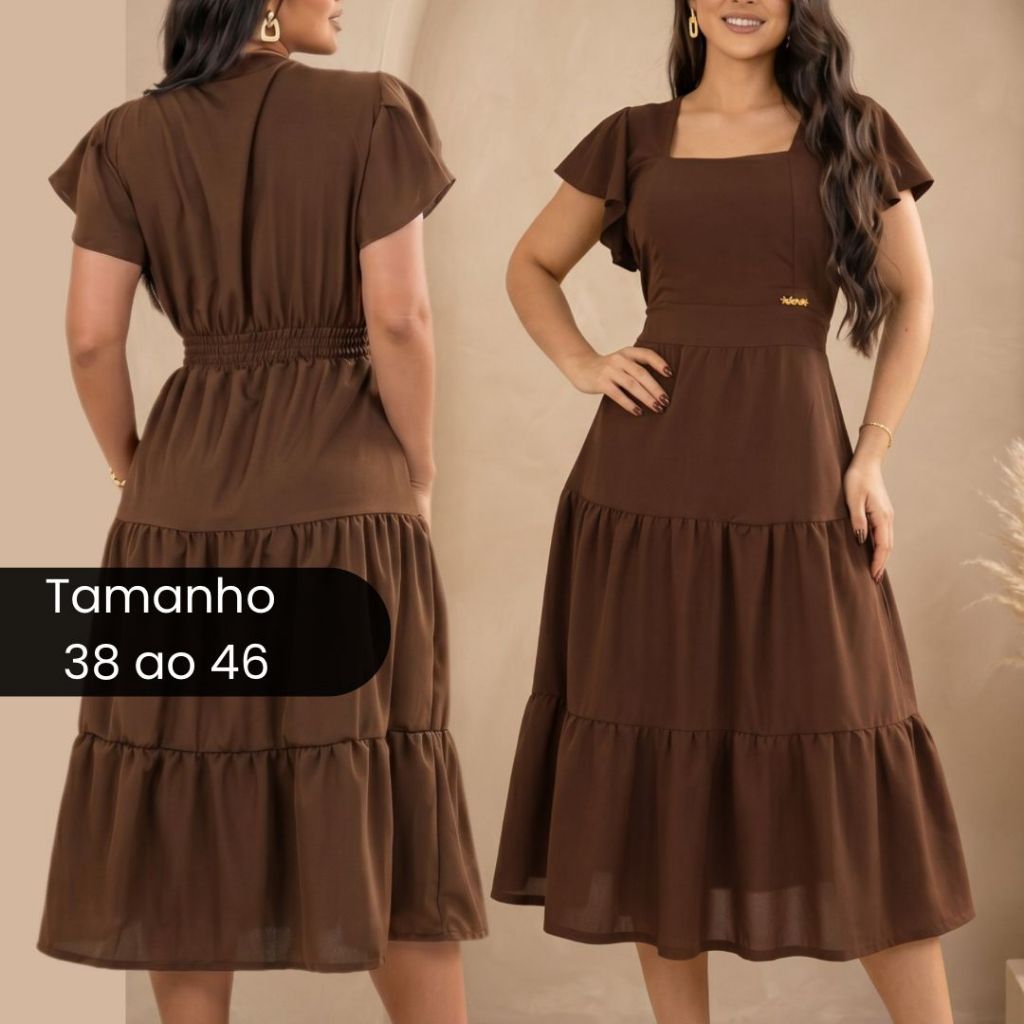 Vestido Feminino FORRADO Midi Sedinha  Casual Elegante Moda Mulher