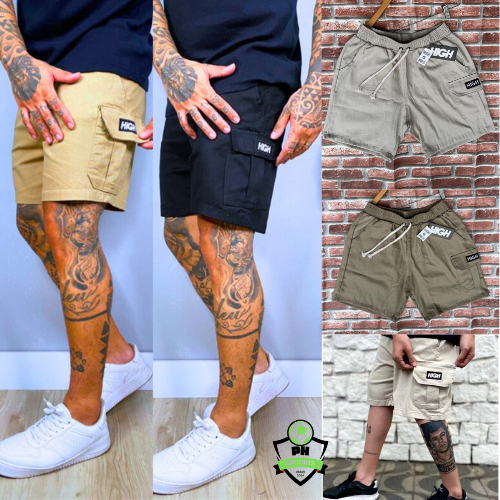 Short Cargo Masculino Material Brim Sarja Com Bolso Bermuda Cargo StreetWear Moda Verão