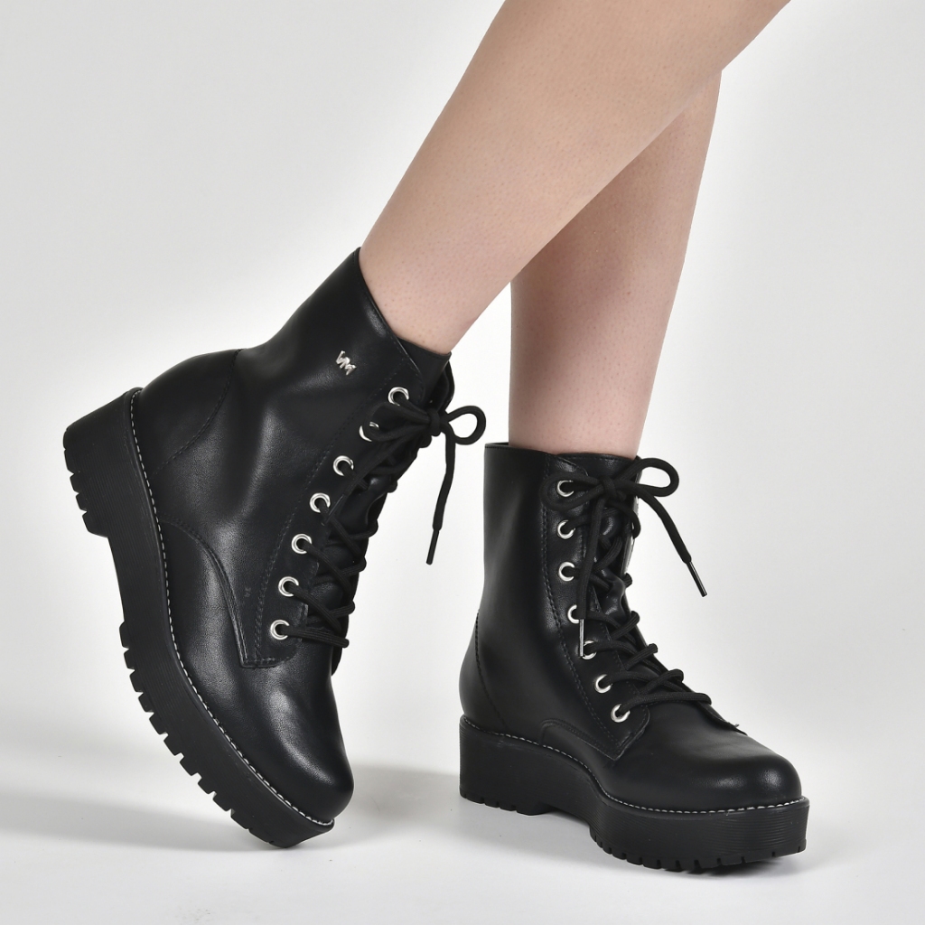 Bota Coturno Feminino Casual Via Marte Preto Cano Curto Tratorada Original 004-001
