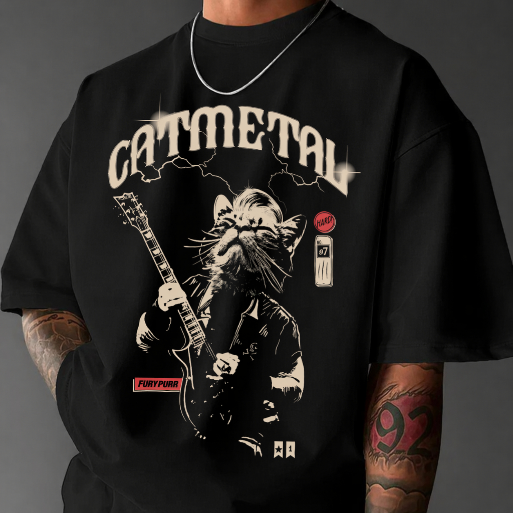 Camiseta T-Shirt Unissex Cat Metal Fury Purr Rock Gato Guitarrista Heavy Metal