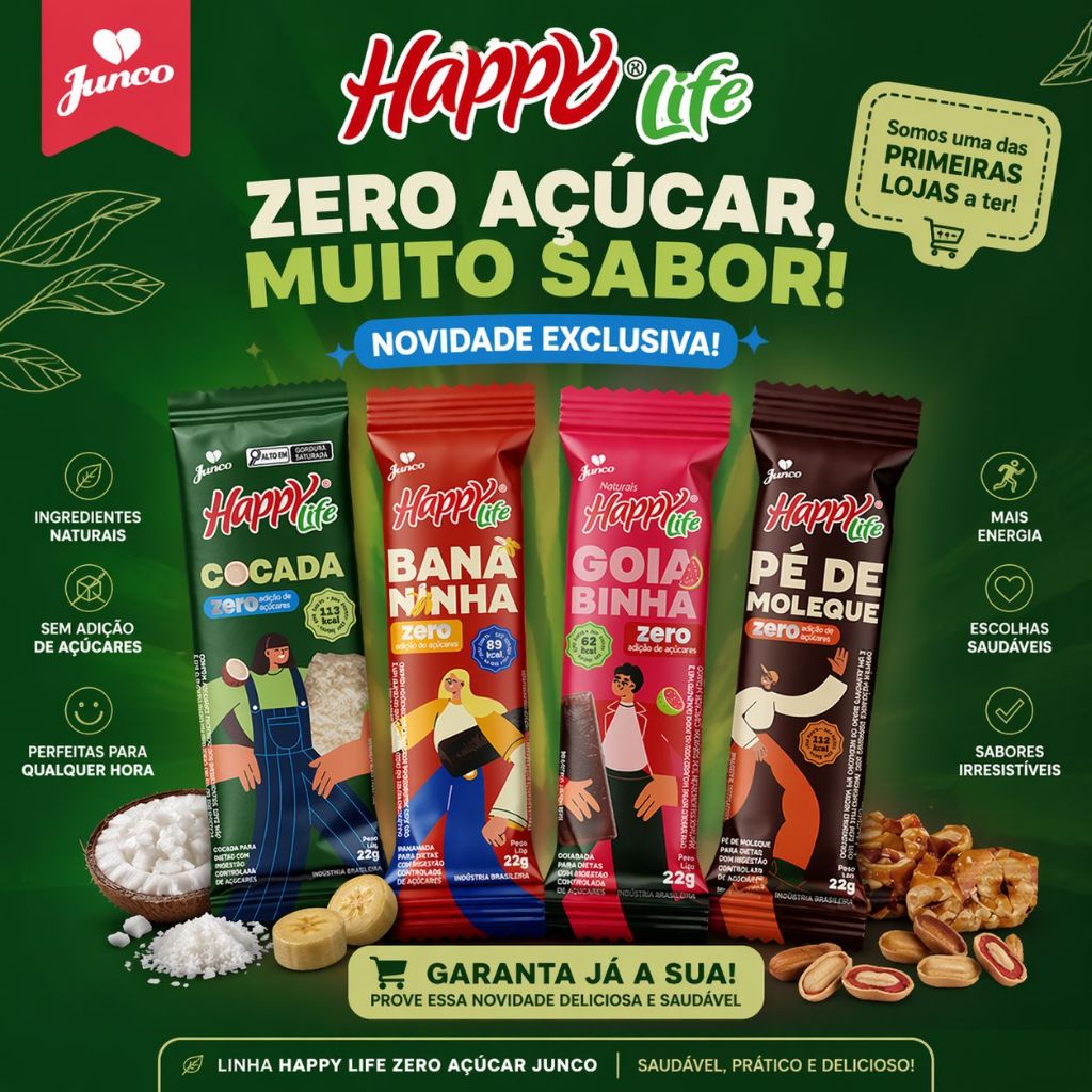 COCADA ZERO AÇUCAR PE DE MOLEQUE ZERO BANANINHA ZERO GOIABINHA ZERO - C/4 UNIDADES