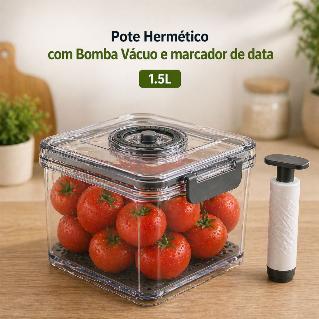 Pote Hermético Vedação A Vácuo 1,5L / 2L Com Bomba de Vácuo Tampa Hermética Para Armazenar Alimentos