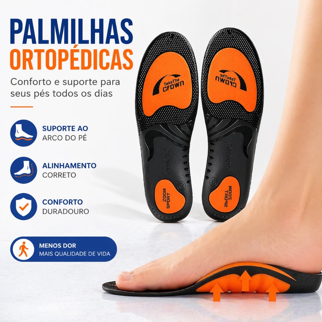 Palmilha Ortopédica com Suporte de Arco Plantar Absorção de Impacto para Pé Plano e Pernas X
