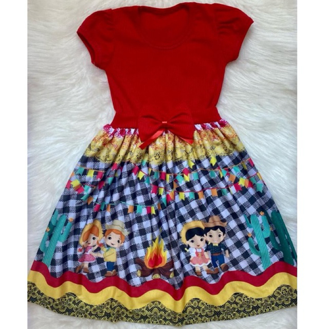 Vestido Infantil Festa Junina Temático Manga Curta Menina Junino