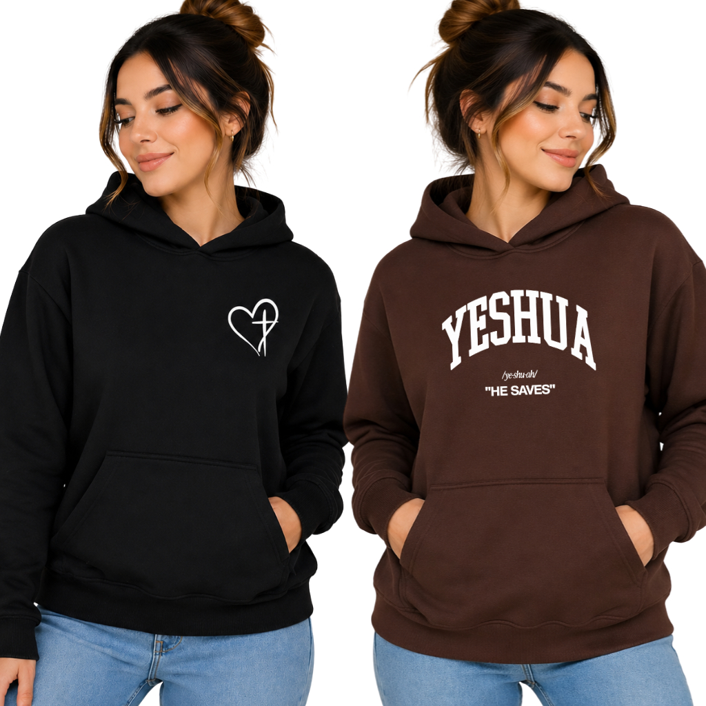 Kit 2 Moletom Canguru Estampado Moda Evangélica Casual 100% Algodão Blusa de Frio Estilosa