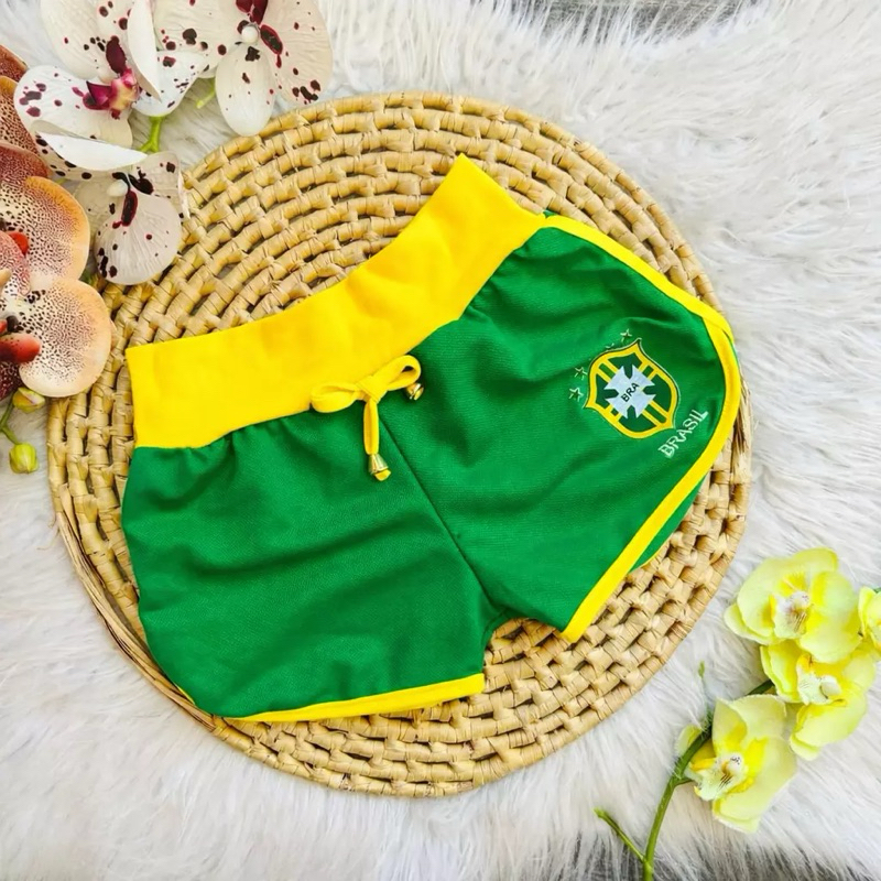 Shorts Feminino Infantil Brasil Estilo Vintage Menina