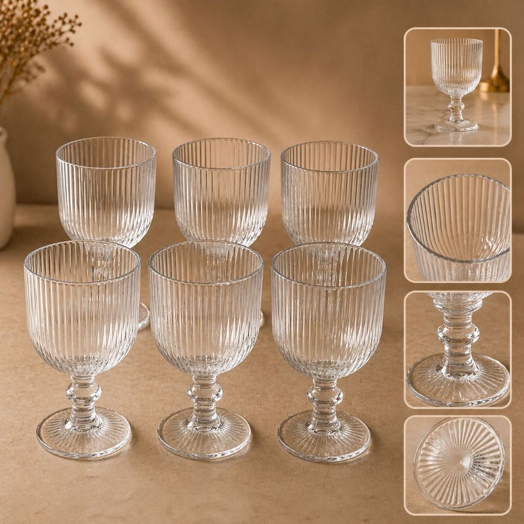 Conjunto 6 Taças de Vidro 380ml com Pé – Taça Elegante para Bebidas Água, Suco | Para Mesa de Jantar