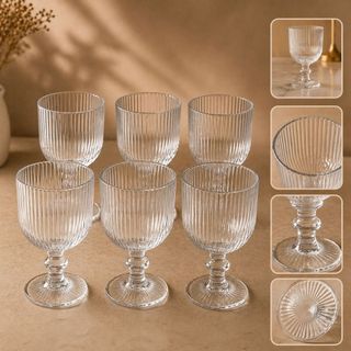 Conjunto 6 Taças de Vidro 380ml com Pé – Taça Elegante para Bebidas Água, Suco | Para Mesa de Jantar