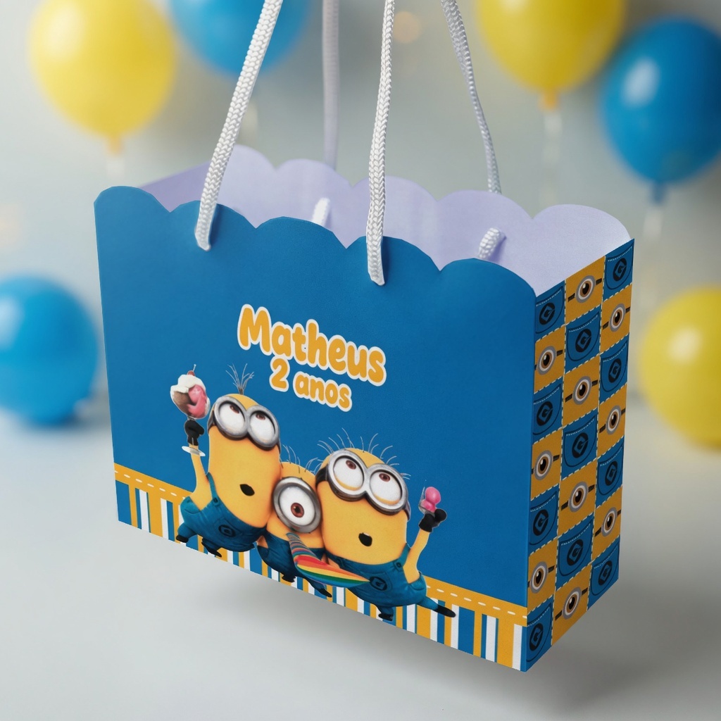 Sacola Personalizada Minions | Sacolinha Personalizada | Kit com Alça e Pegue e Monte | Lembrancinha Festa Infantil