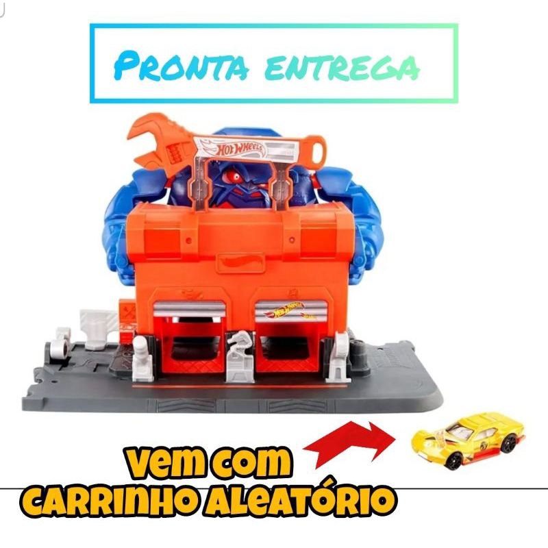 Gorila Robô | Hot Wheels Pista Oficina Ataque + Carrinho aleatório | Brinquedo Infantil | Original | Coleção
