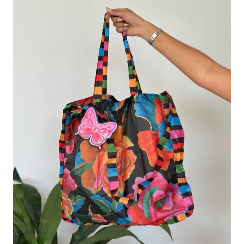 Bolsa Com 2 Alça + Pota Moeda Borboleta Farm Rio 1 Unidade Tactel 41cm x 7cm x 21cm