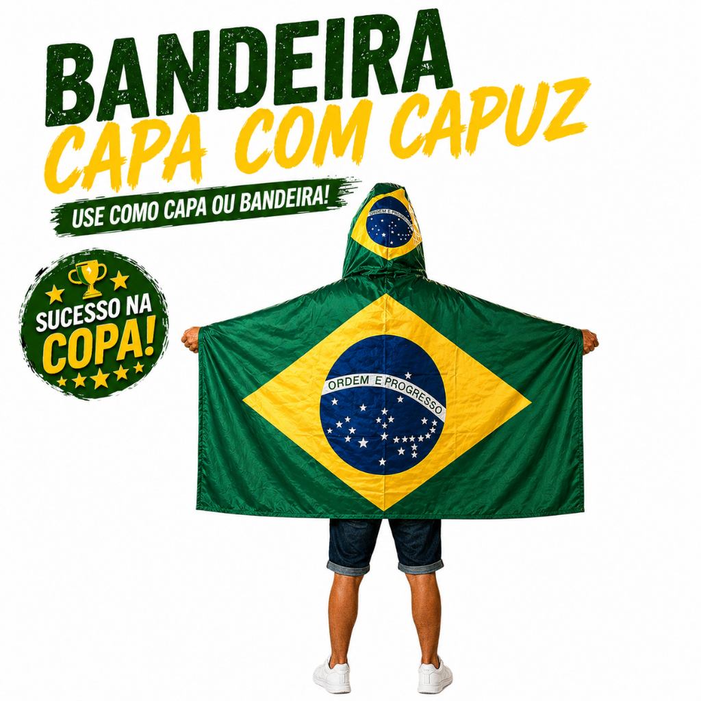 Bandeira do Brasil 1,50x0,85 com Capuz Capa Bandeira Brasil Poliéster Torcida, Copa, Decoração e Eventos