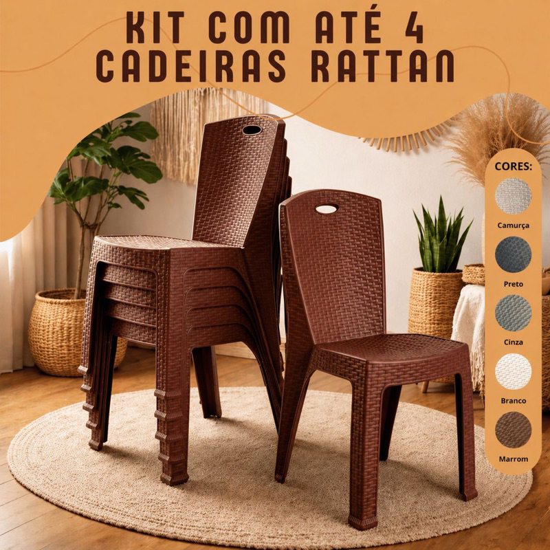 Cadeiras Rattan até 4un Reforçada Empilhável Kit Escritório Varanda Salão Área Lazer ENVIO IMEDIATO