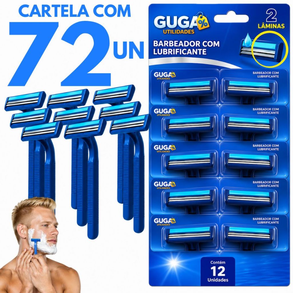 Kit 72 Aparelho De Barbear Barbeador Descartável Com 2 lâmina Com Fita Lubrificante