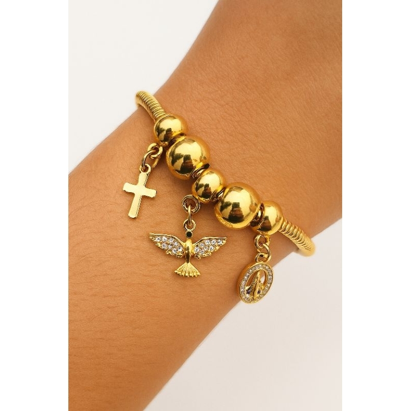 Pulseira Folheado a Ouro Berloque Nossa Senhora Aparecida
