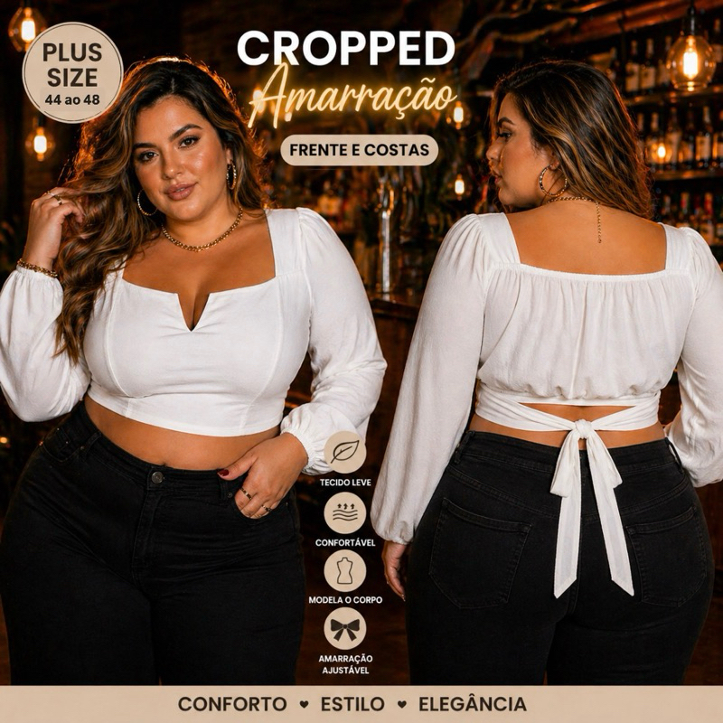 PLUS SIZE Blusa feminina semi cropped manga elegante bojo duna frio inverno tendência chique