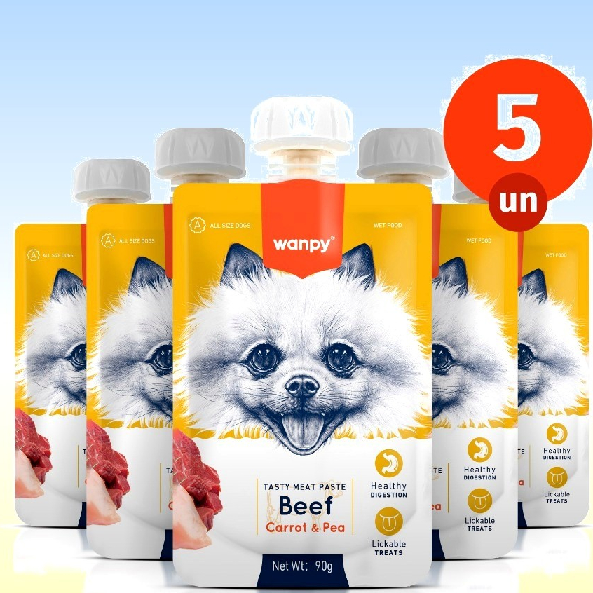 Kit 5 Petisco Truly Wanpy Creamy Sachê para Cães Carne e Cenoura 90 G