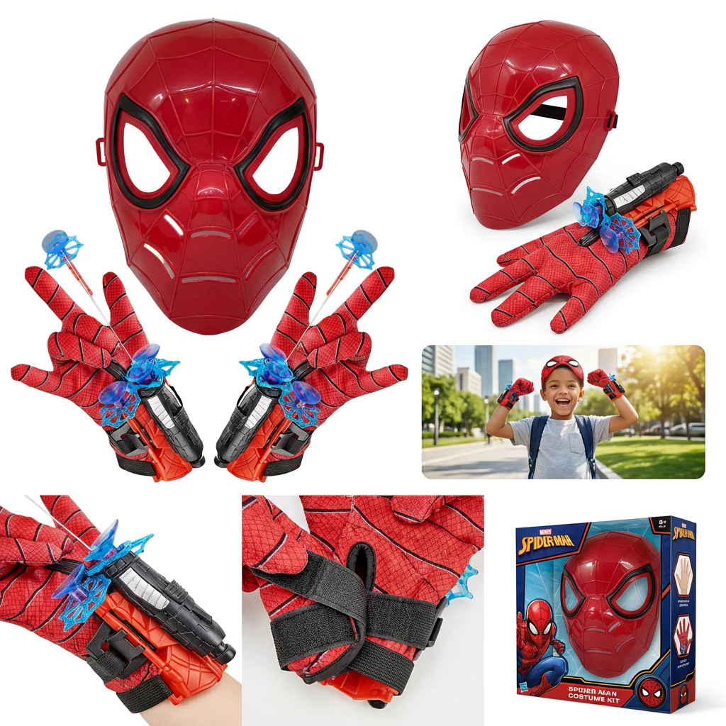 Luvas Homem-Aranha Infantil com Lançador de Teia, Dardos Máscara Spider Man Brinquedo