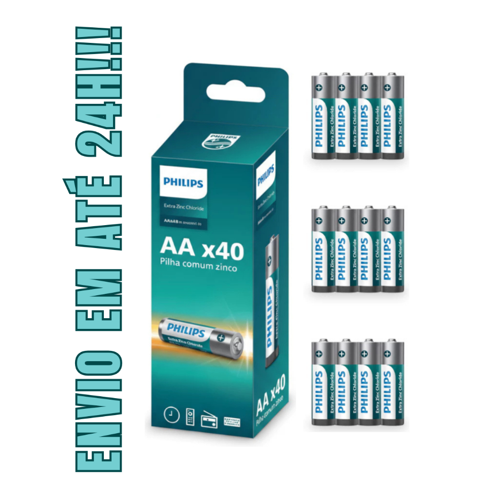 Kit Pilha Zinco AA (Comum) Philips 12, 16 ou 20 Unidades Controle Remoto Videogame Rádio Lanterna