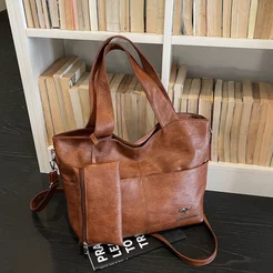 Bolsa Feminina PU Macio Grande Capacidade Bolsa Ombro Casual Elegante Bolsa de Mão Moda Trabalho
