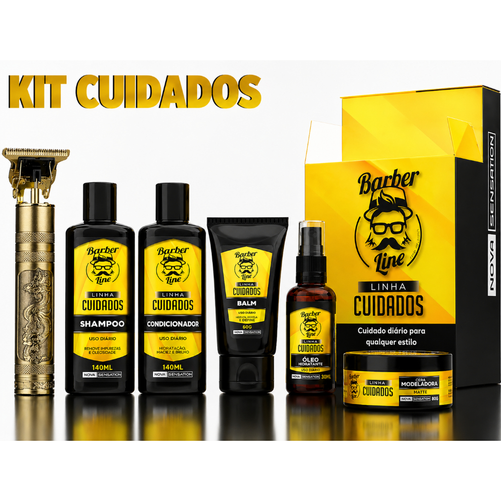 Kit Cuidados Para Barba Balm, Shampoo, Condicionador e Óleo Hidratante Maquina de Barbear