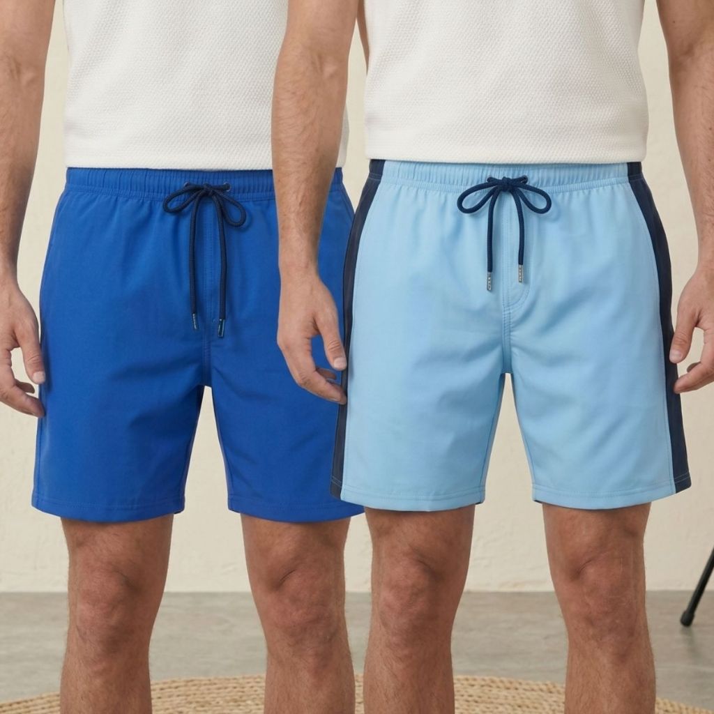 Kit Bermuda Masculina Azul Royal e Azul Bebê com Elastano Conforto e Estilo Esportivo para Academia Envio Imediato