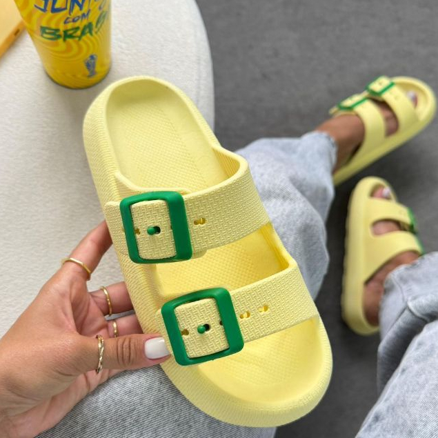 Sandália Nuvem Brasil Anatômica Feminina Confortável Antiderrapante Casual Tendência Azul Verde Amarelo