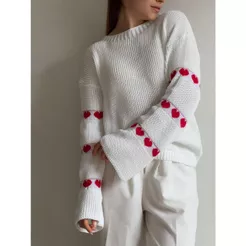 Blusa Tricot Manga Coração Inverno Trico Ponto Fang Moda Feminina