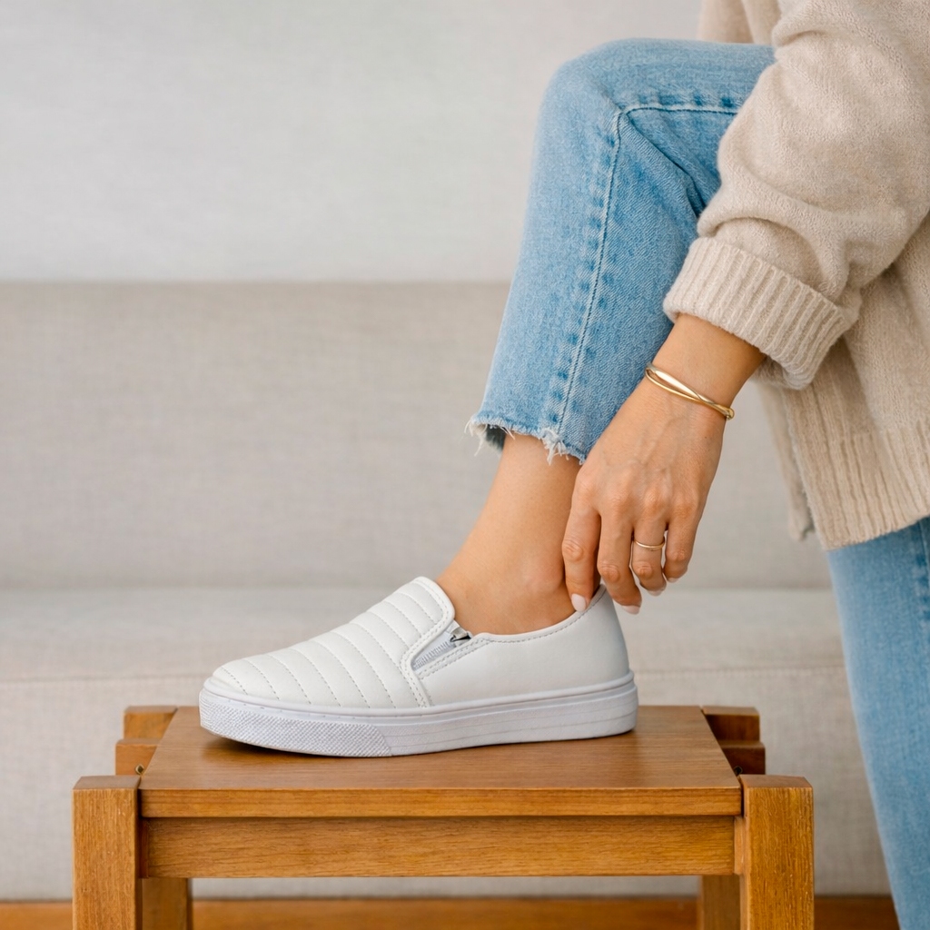 Tênis Slip On Feminino Macio Casual Iate Calce Fácil Confortável Promoção Confort Dia a Dia