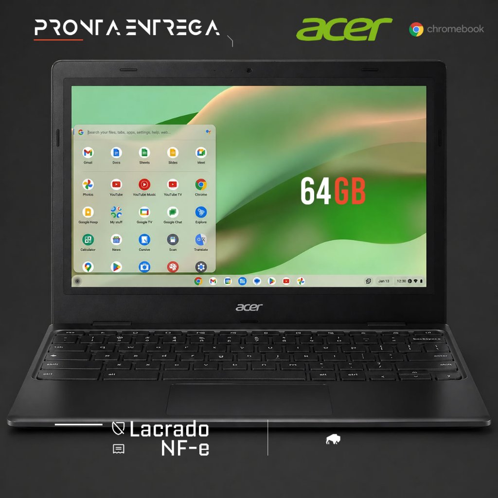 Chromebook Acer intel DDR4 64GB webcam Wi-Fi bluetooth tela HD 11.6