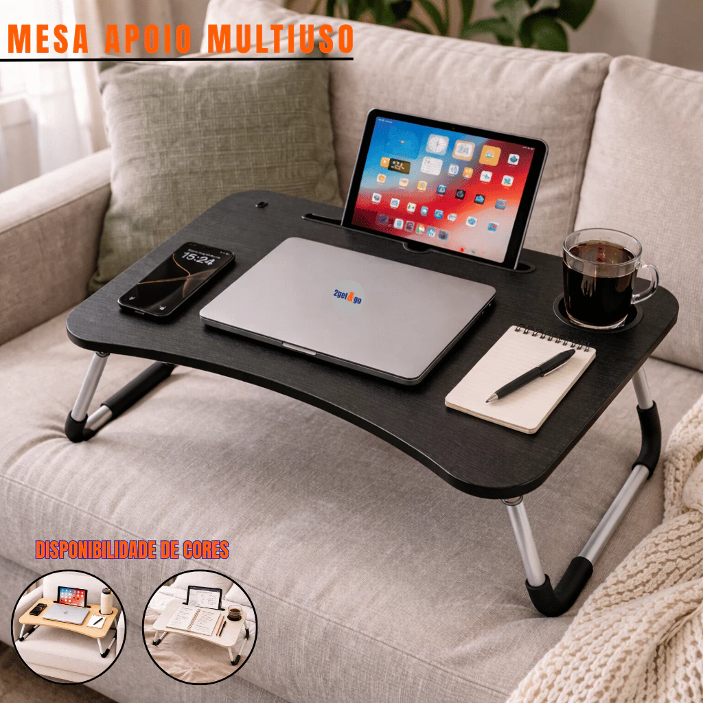 Mesa Dobrável Notebook Retrátil Home Office Apoio Cama Sofá Trabalho Café — imagem 1