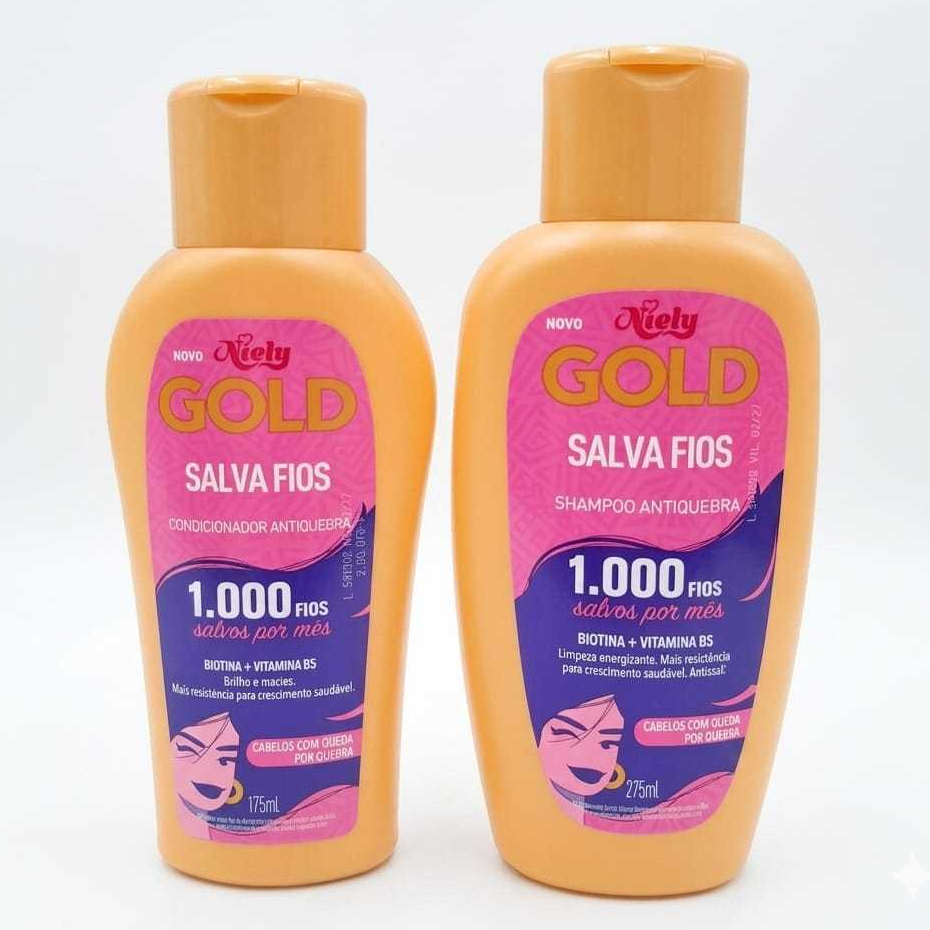 Kit Niely Gold Salva Fios Antiquebra Shampoo 275ml + Condicionador 175ml Biotina Vitamina B5