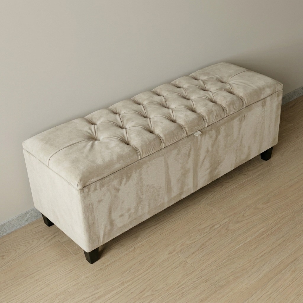 Baú Recamier 120cm Bege Puff Baú Estofado Suede Para Pé De Cama Organizador entrega rápida