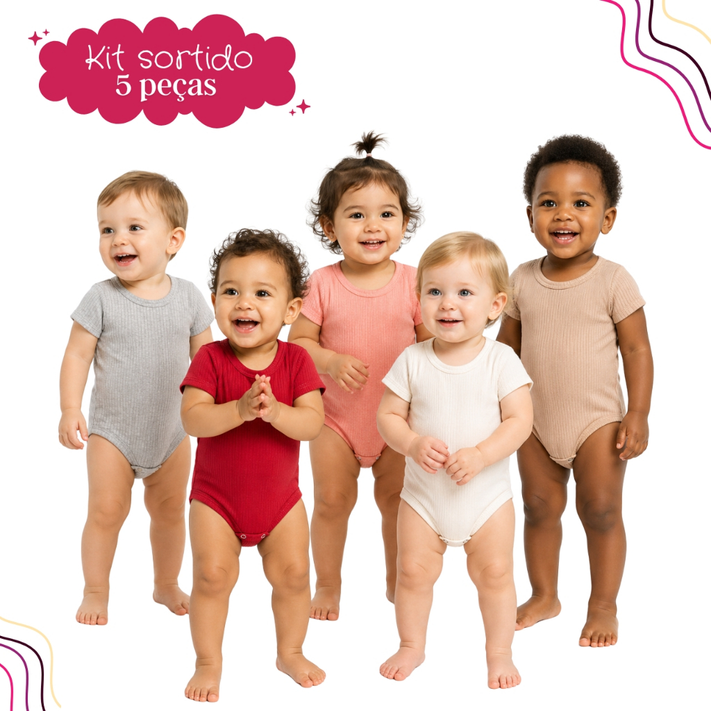 Kit 5 Peças Sortidas Body Bebe Canelado