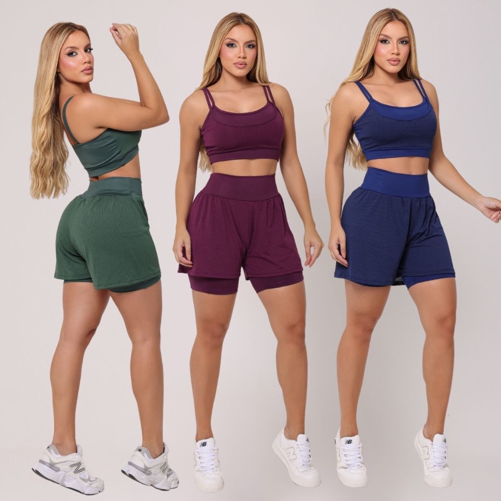 Conjunto Fitness Short Duplo Dryfit Academia Corrida Suplex Musculação Treino Furadinho