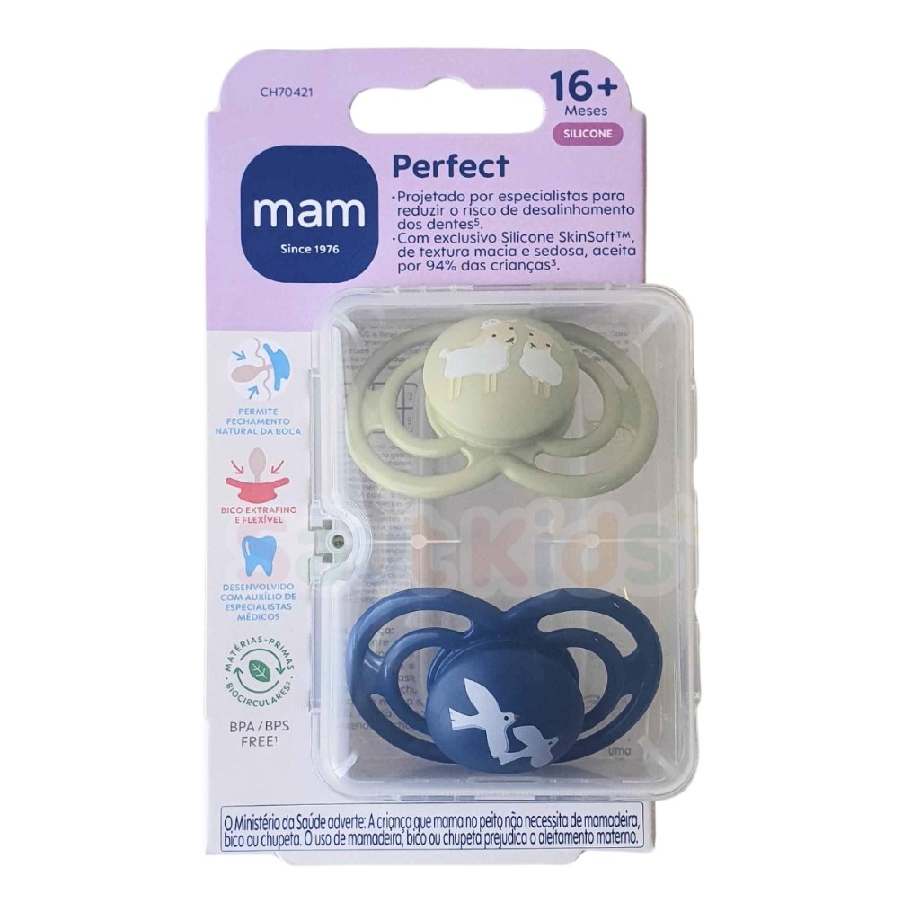 Chupeta MAM 16+ PERFECT Embalagem Dupla Bebê menino Desenho Bico Silicone em Oferta na Shopee