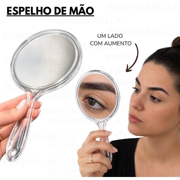 Espelho de Mão Dois Lados e Um Lado Com Lente de Aumento Zoom Espelho De Aumento Zoom 3x Detalhes
