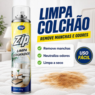 Limpa Estofado Colchão Sofá Zip Clean 300ml Espuma a Seco Remove Manchas Odor Tapete Sem …
