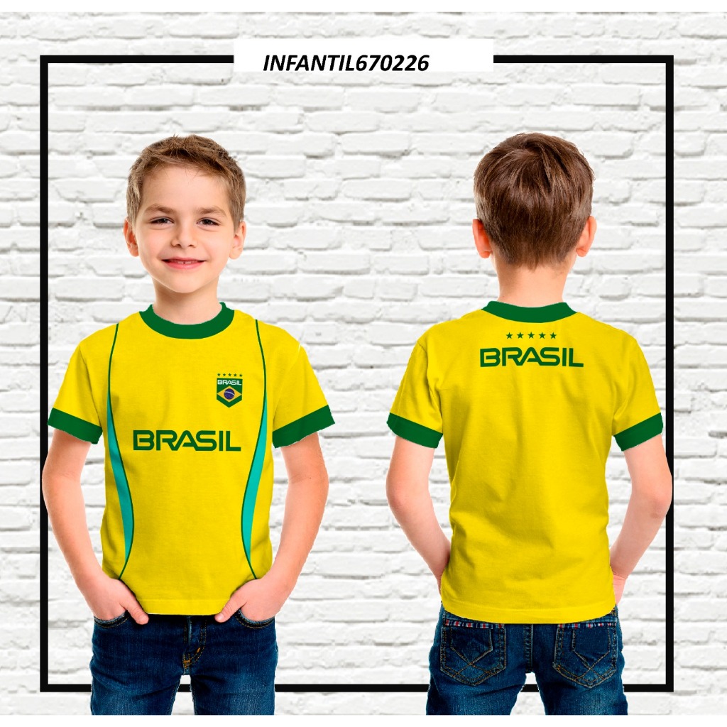 Camiseta Infantil e Adulto de Futebol Amarelo em tecido Dryfit