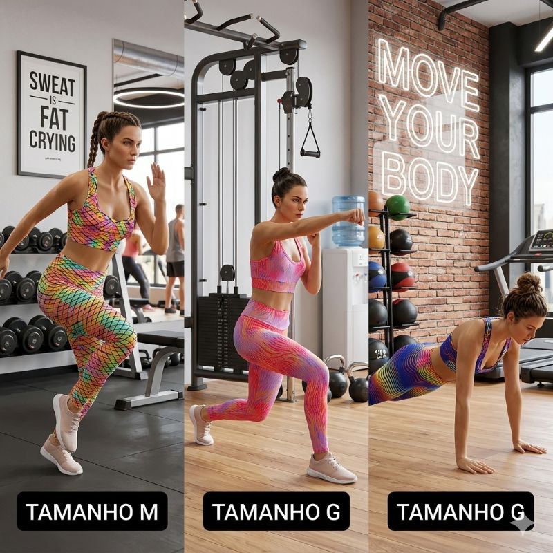 Conjunto Fitness Feminino Sem Bojo Top + Legging Estampada Academia M G GG